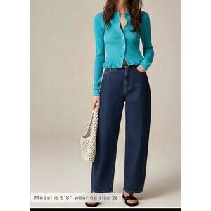 J. Crew Barrel Leg Jeans Size 35 Dark Blue Wash  43” Waist - Size 20 - Sold Out